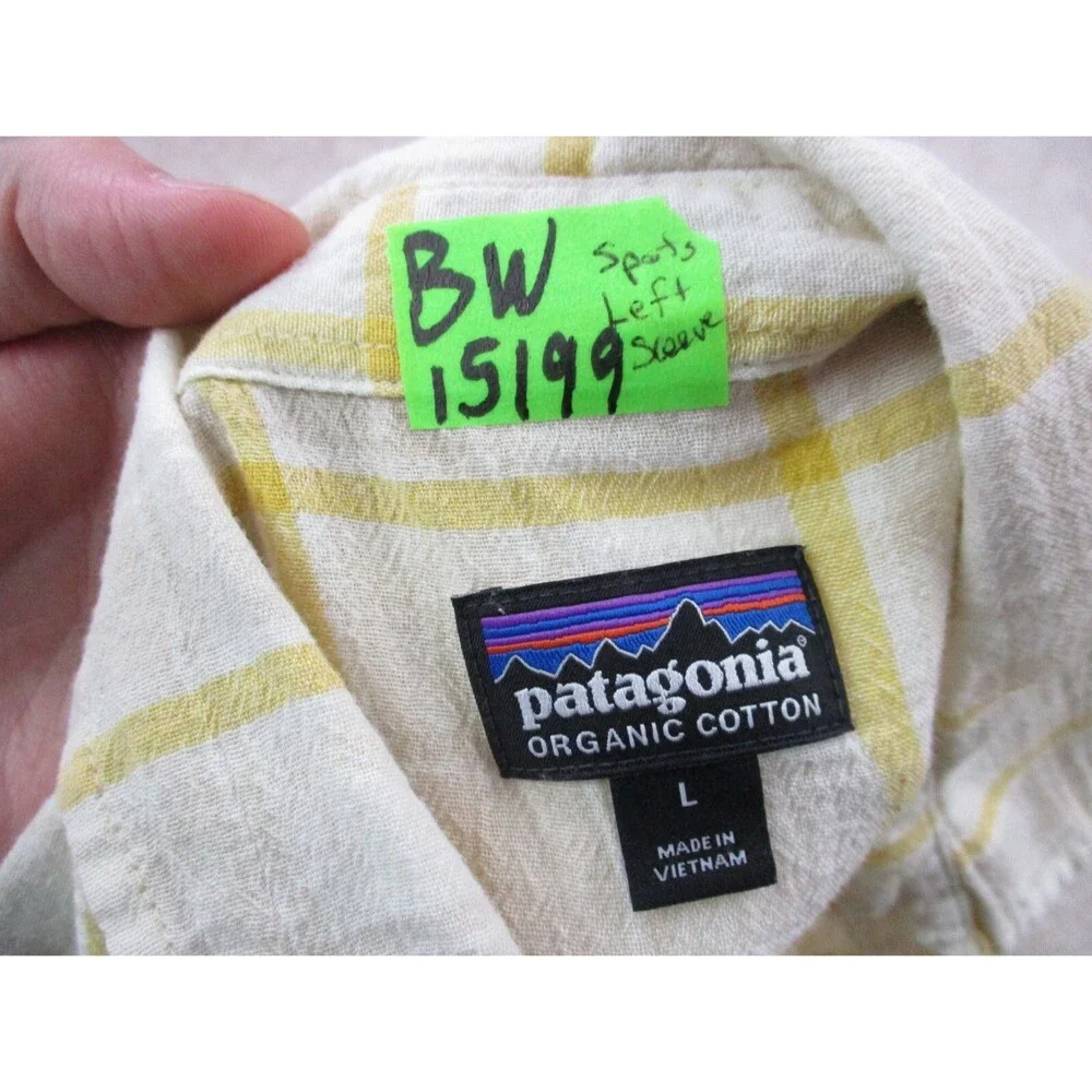 Patagonia Shirt Men Large White Yellow Plaid Steersman Hiking Casual Button Up * - Picture 14 of 14
